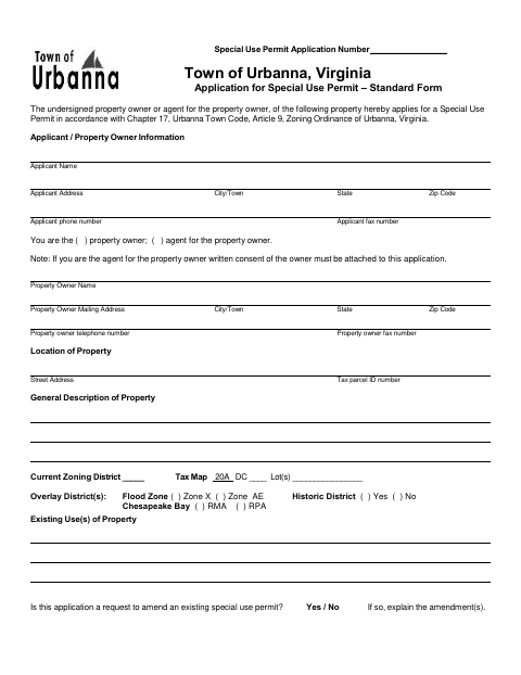 First page of the Application for Special Use Permit – Standard Form