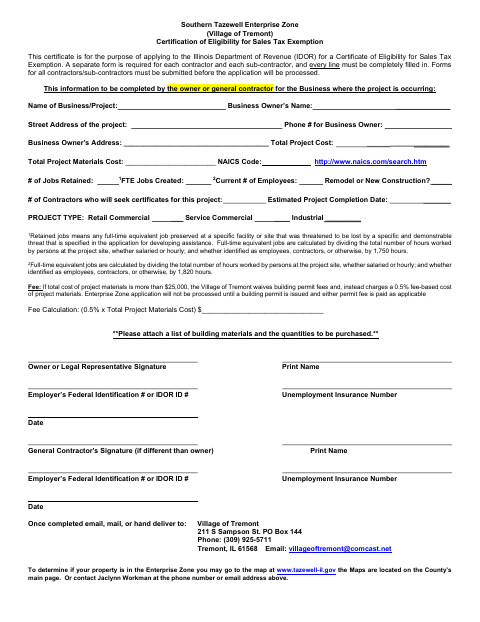 First page of the Certification of Eligibility for Sales Tax Exemption