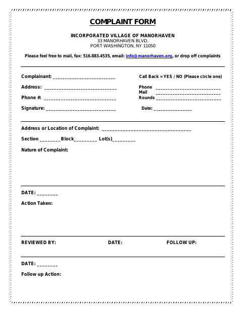 First page of the Complaint Form