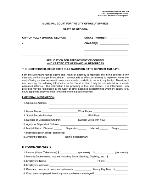First page of the Application for Court-Appointed Counsel