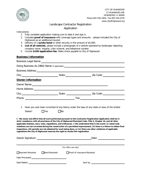 First page of the Landscape Contractor Registration Application