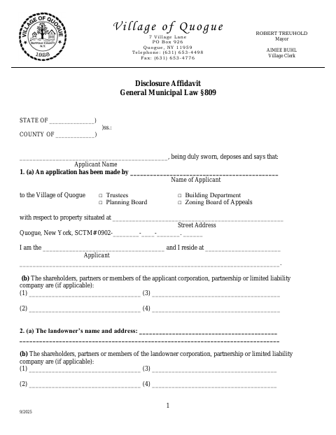 First page of the Disclosure Affidavit