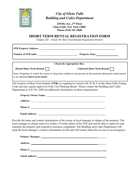 First page of the Short-Term Rental Registration Form