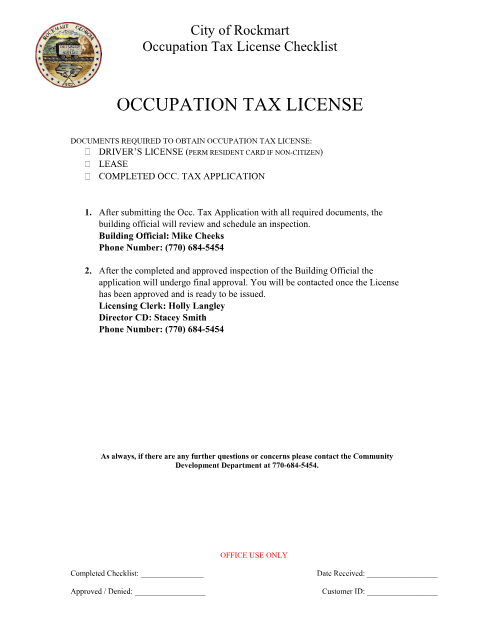 First page of the Occupational Tax License Application (Private Employer Affidavit)