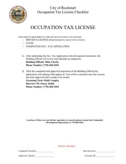 First page of the Occupational Tax License Application (Private Employer Affidavit)