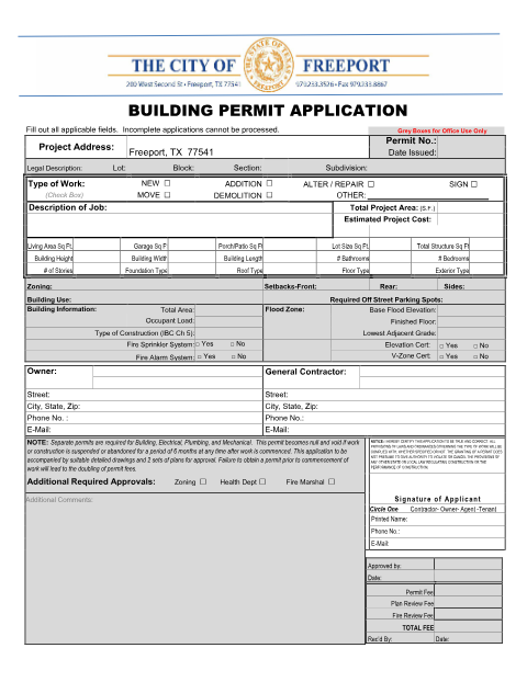 First page of the Building Permit Application