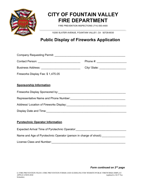 First page of the Public Display of Fireworks Application