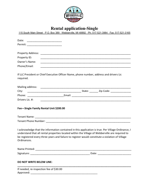 First page of the Rental Application Single