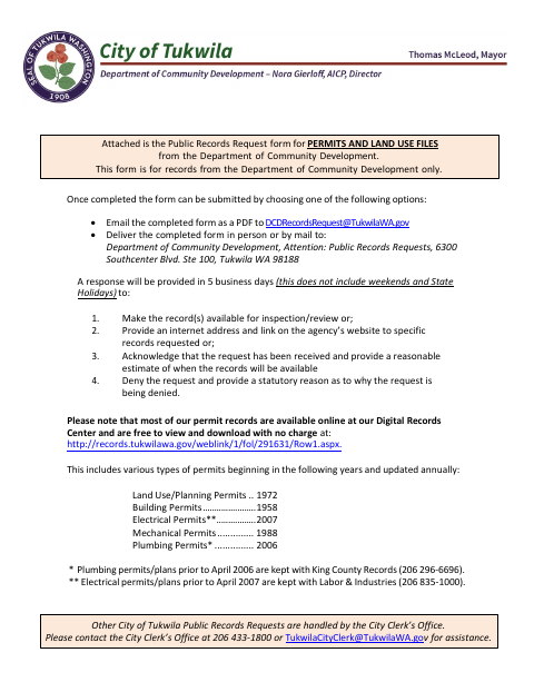 First page of the Community Development Public Records Request