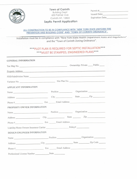 First page of the Septic Permit Application