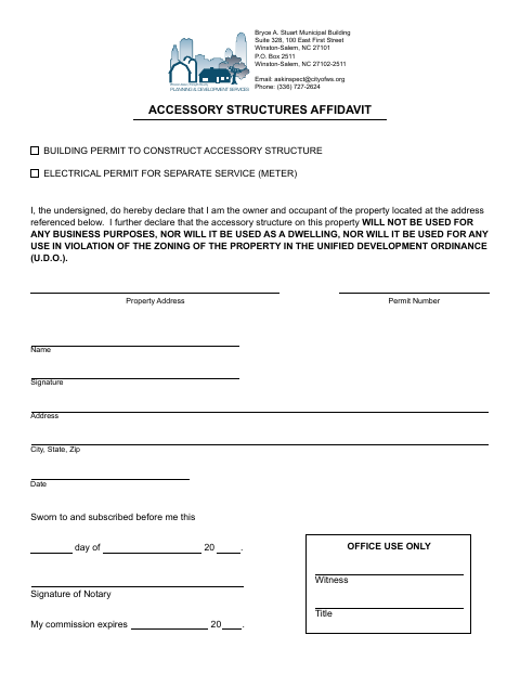 First page of the Accessory Structure Affidavit
