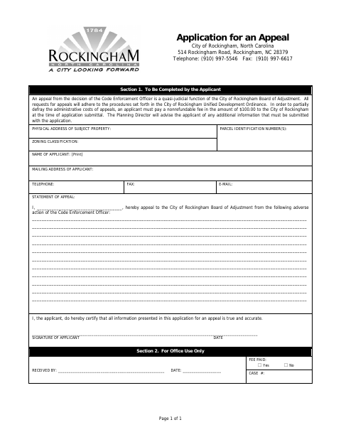 First page of the Application for Appeal