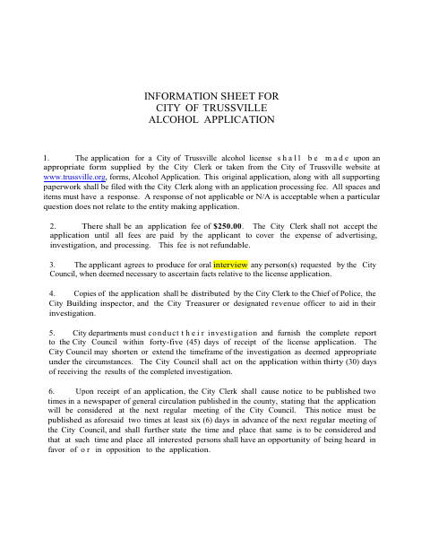 First page of the Alcohol Application