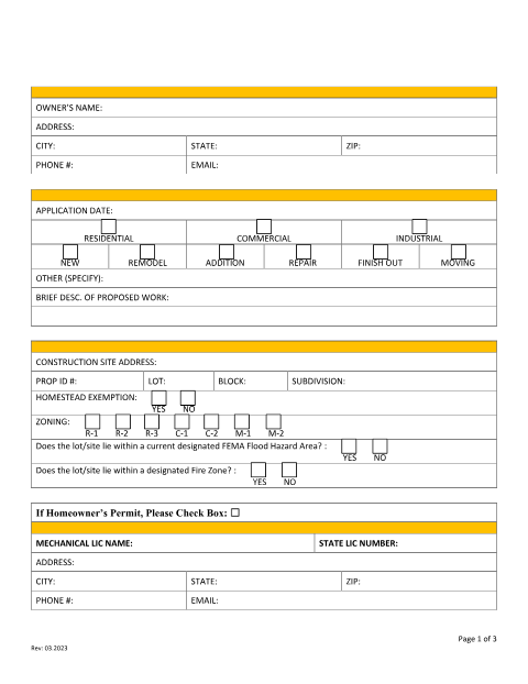 First page of the Mechanical Permit Application