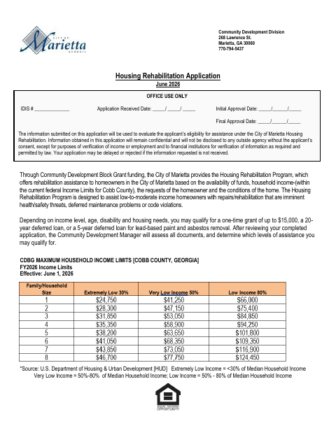 First page of the Housing Rehabilitation Application