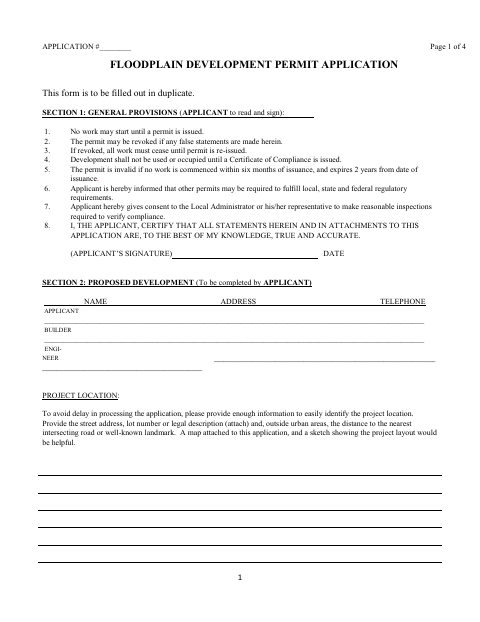 First page of the Floodplain Development Permit Application