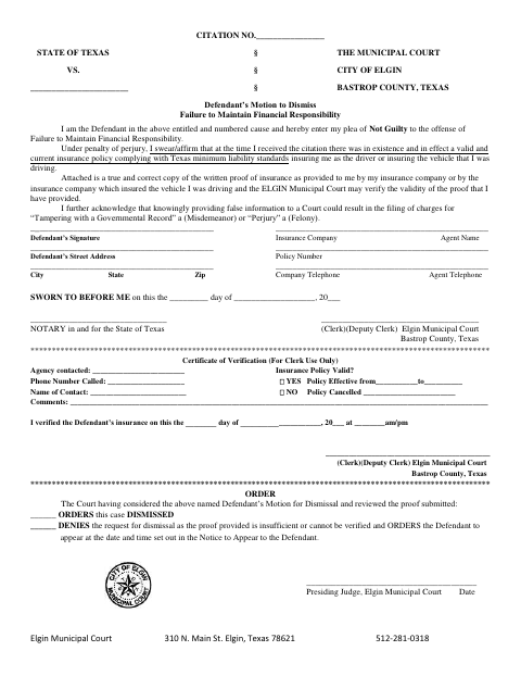 First page of the Defendant’s Motion to Dismiss Failure to Maintain Financial Responsibility