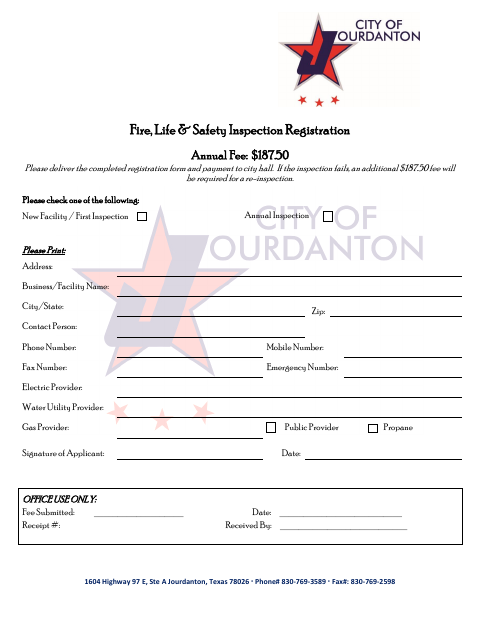 First page of the Fire, Life & Safety Inspection Registration