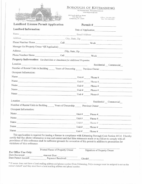 First page of the Landlord License Application
