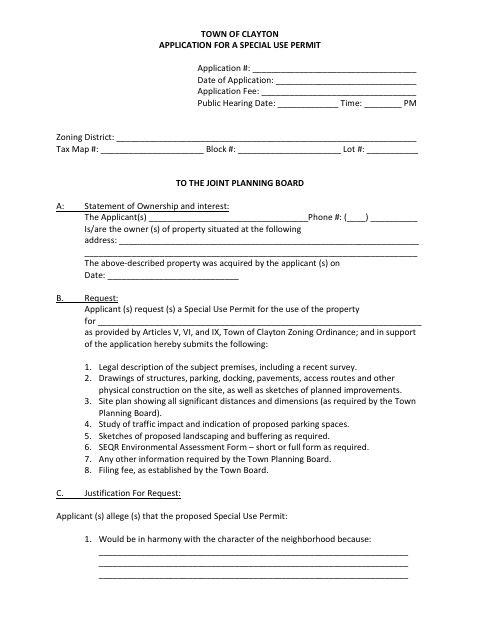 First page of the Application for a Special Use Permit