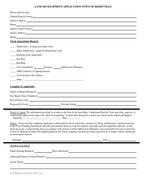 First page of the Land Development Application