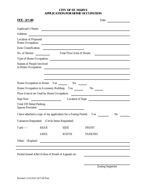 First page of the Application for Home Occupation