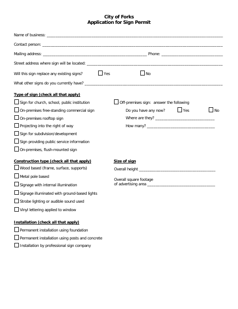 First page of the Application for Sign Permit