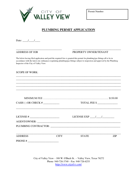 First page of the Plumbing Permit Application