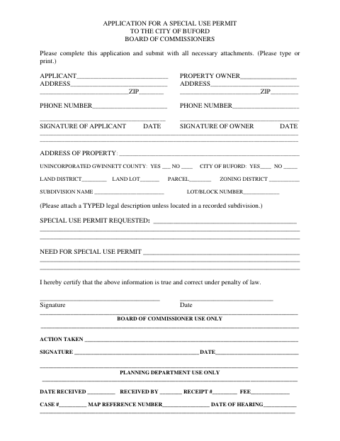 First page of the Application for a Special Use Permit