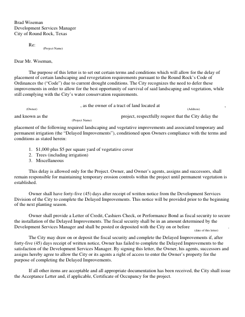 First page of the Request for Delay of Revegetation