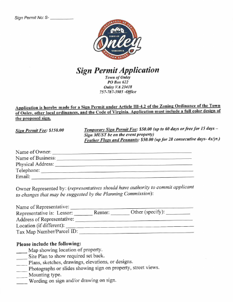 First page of the Sign Permit Application