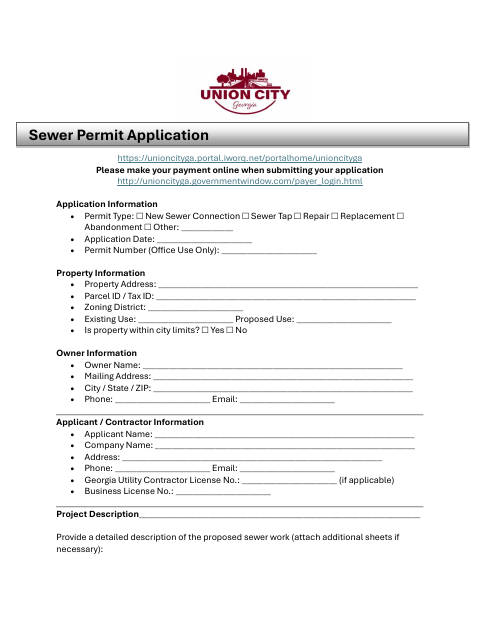 First page of the Sewer Permit Application