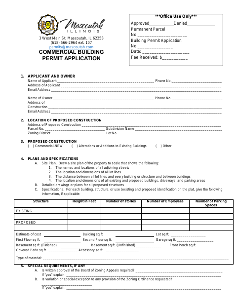 First page of the Commercial Building Permit Application