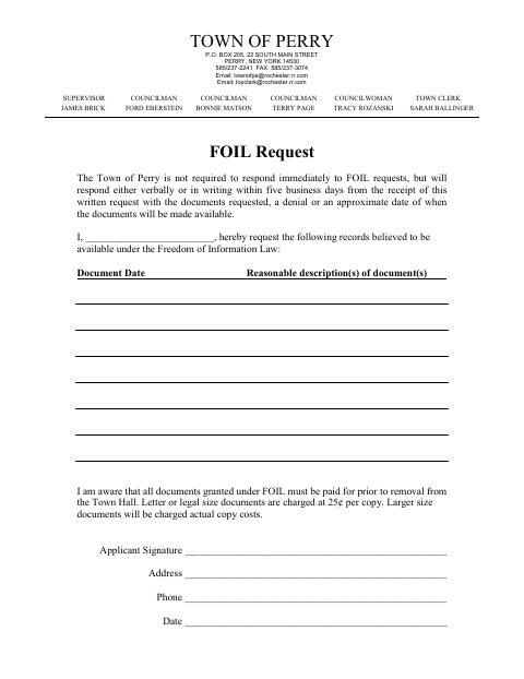 First page of the FOIL Request Form