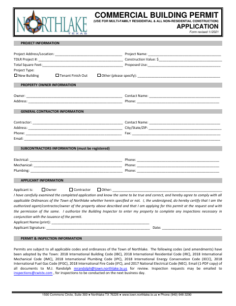 First page of the Commercial Building Permit Application