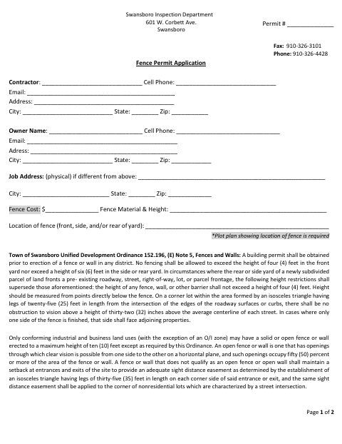 First page of the Fence Permit Application