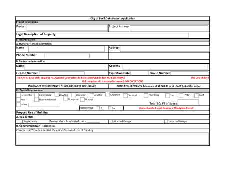 First page of the Permit Application