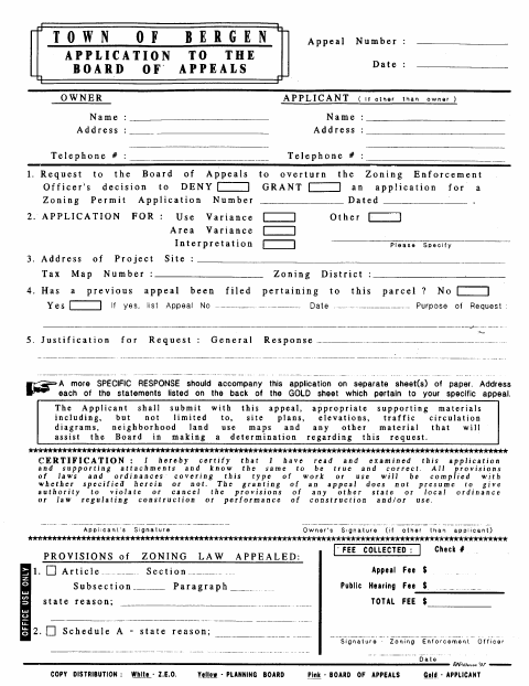 First page of the Application to the Board of Appeals
