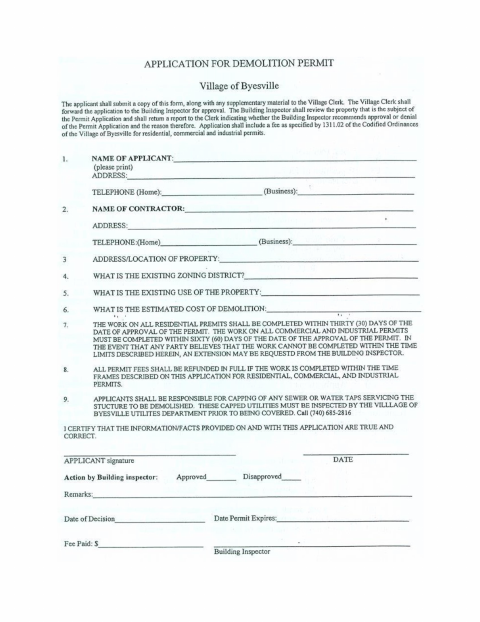 First page of the Demolition Permit Application