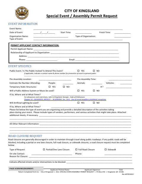 First page of the Special Event / Assembly Permit Request