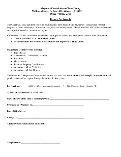 First page of the Request for Records