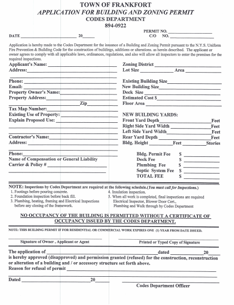 First page of the Building and Zoning Permit Application