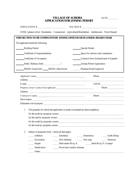 First page of the Application for Zoning Permit