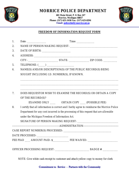 First page of the Freedom of Information Request Form