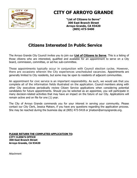 First page of the List of Citizens to Serve