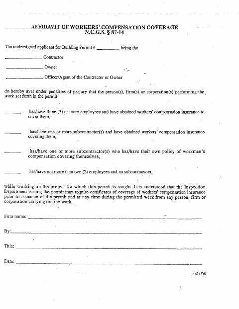 First page of the Affidavit of Workers’ Compensation Coverage