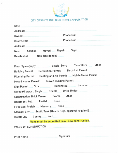 First page of the Building Permit Application