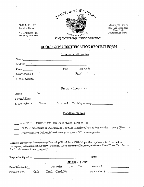 First page of the Flood Zone Certification Request Form