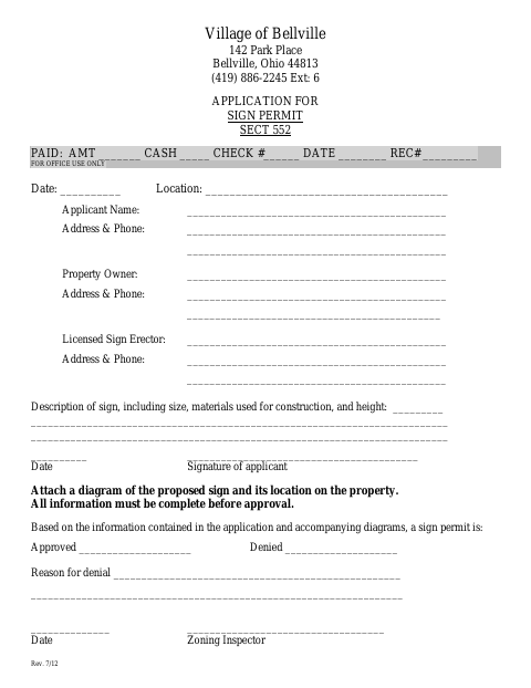 First page of the Application for Sign Permit