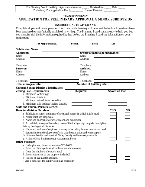 First page of the Application for Preliminary Approval of a Minor Subdivision